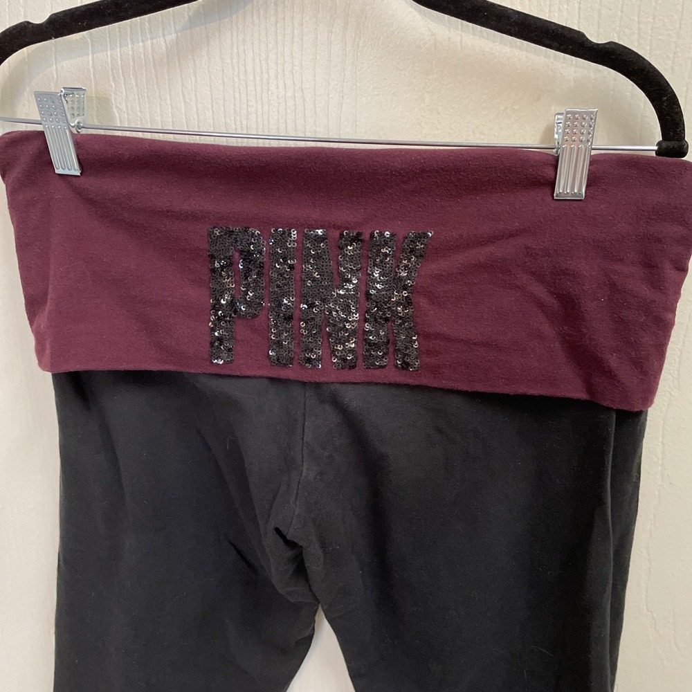 Y2K Victoria's Secret PINK Vintage Foldover Yoga Pants Sequin Bling Woman's LG
